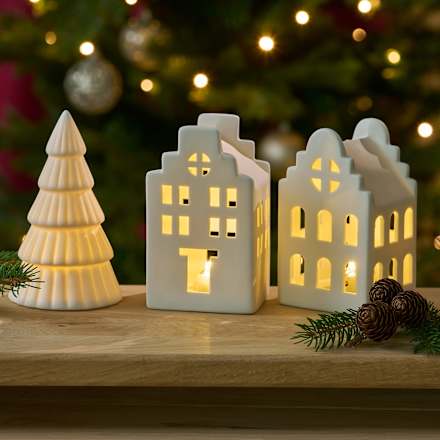LED Porzellangiebelhaus, matt weiß (12 cm) Dekorieren & Einrichten