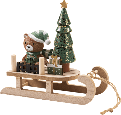 Holzschlitten mit Teddy & Baum, natur-grün BOLTZE