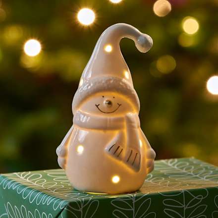 LED Porzellanschneemann, weiß-gold BOLTZE