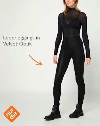 Leggings in Leder-Optik mit Velvet-Effekt schwarz Gr. 36/38 nur die