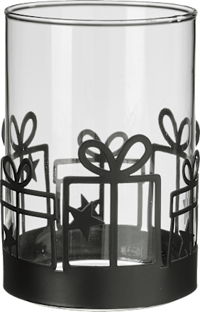 Windlicht aus Glas mit Metallbordüre, Geschenke, schwarz BOLTZE