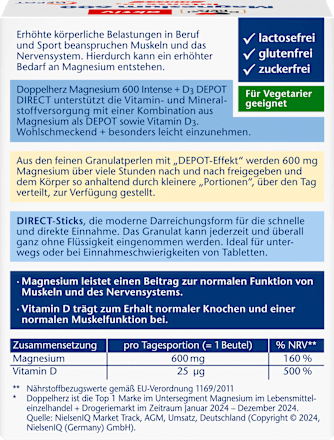 Magnesium Intense 600 + D3 Beutel 20 St Doppelherz