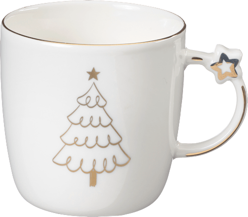 Kaffeebecher mit Sternchenhenkel & Baum, weiß-gold (360 ml) Dekorieren & Einrichten