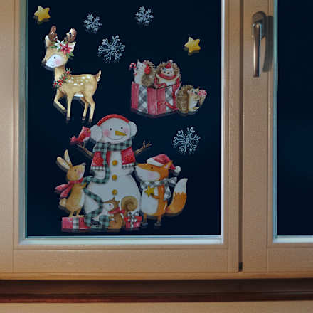 Fensterbild Kinder, Schneemann mit Igel (A3) Dekorieren & Einrichten