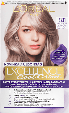 barva na vlasy ultra popelavá světlá blond 8.11 L'ORÉAL PARiS EXCELLENCE Creme