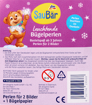 Bügelperlen leuchtend SauBär