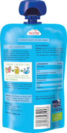 Quetschie Bio Pflaume, Banane, Apfel, schwarze Johannisbeere ab 6 Monaten FruchtBar