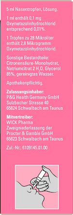 Wick Nasivin Dosiertropfer ohne Konservierungsstoffe Baby 0,1 mg/ml Oxymetazolinhydrochlorid Nasentropfen, Lösung WICK