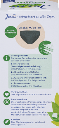 Periodenunterwäsche Slip Spitze nature schwarz, Gr. M Jessa