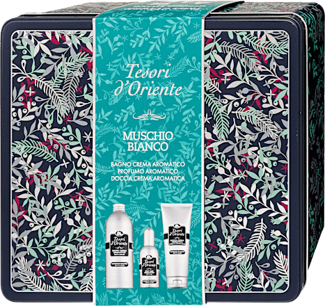 Eau de toilette, tusfürdő és habfürdő ajándékcsomag fémdobozban Tesori d'Oriente