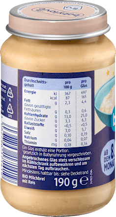 Abendbrei Milchreis pur ab dem 8. Monat babylove