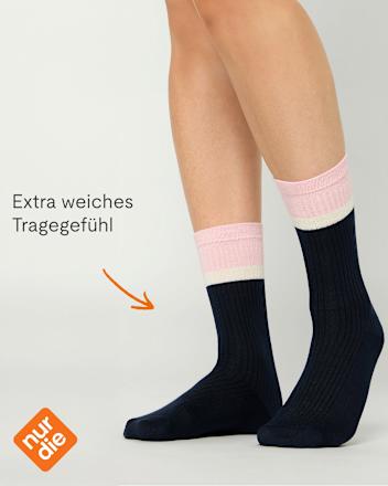 Socken mit Ripp-Optik & Modal, schwarz + rosa Gr. 35-38 nur die