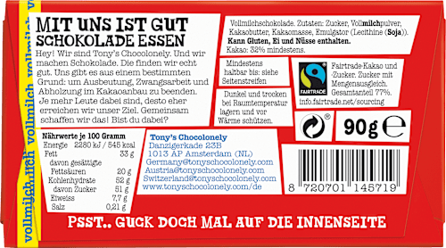 Schokolade Vollmilch TONY'S CHOCOLONELY