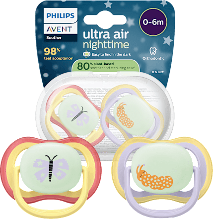 Smoczek uspokajający Ultra Air Nighttime 0-6m, dziewczynka, świecący w ciemności  PHILIPS AVENT