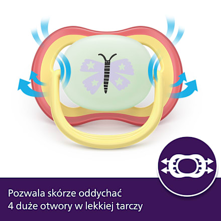 Smoczek uspokajający Ultra Air Nighttime 0-6m, dziewczynka, świecący w ciemności  PHILIPS AVENT