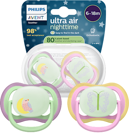 Smoczek uspokajający Ultra Air Nighttime 6-18m, dziewczynka, świecący w ciemności PHILIPS AVENT