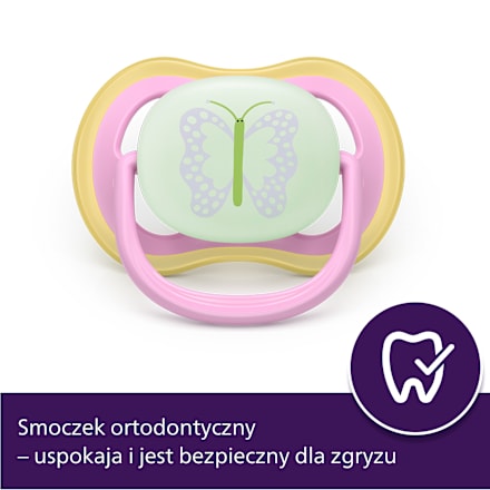 Smoczek uspokajający Ultra Air Nighttime 6-18m, dziewczynka, świecący w ciemności PHILIPS AVENT