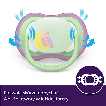 Smoczek uspokajający Ultra Air Nighttime 6-18m, dziewczynka, świecący w ciemności PHILIPS AVENT
