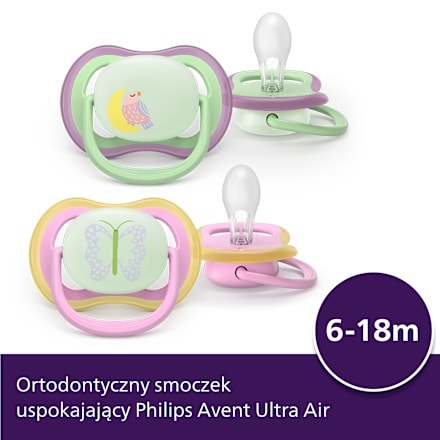Smoczek uspokajający Ultra Air Nighttime 6-18m, dziewczynka, świecący w ciemności PHILIPS AVENT