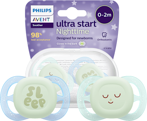 Smoczek uspokajający Ultra Start Nighttime 0-2m, świecący w ciemności, ortodontyczny, chłopiec PHILIPS AVENT