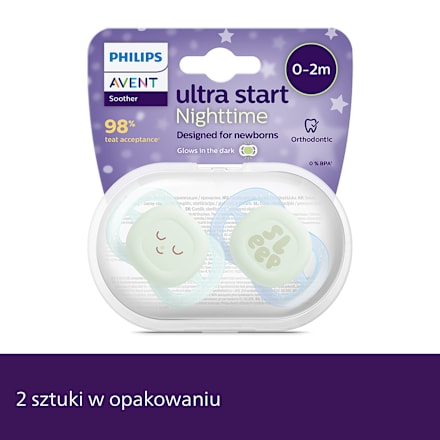 Smoczek uspokajający Ultra Start Nighttime 0-2m, świecący w ciemności, ortodontyczny, chłopiec PHILIPS AVENT