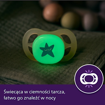 Smoczek uspokajający Ultra Start Nighttime 0-2m, świecący w ciemności, ortodontyczny, dziewczynka PHILIPS AVENT