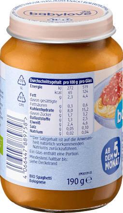 Bio bébimenü bolognai spagetti, 5. hónapos kortól babylove