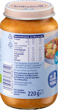 Menü Kartoffeltopf mit Rindergulasch ab dem 8. Monat babylove