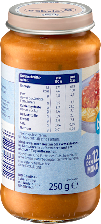 Spaghetti bolognese bez dodatku soli** z olejem rzepakowym Bio, od 12. miesiąca babylove