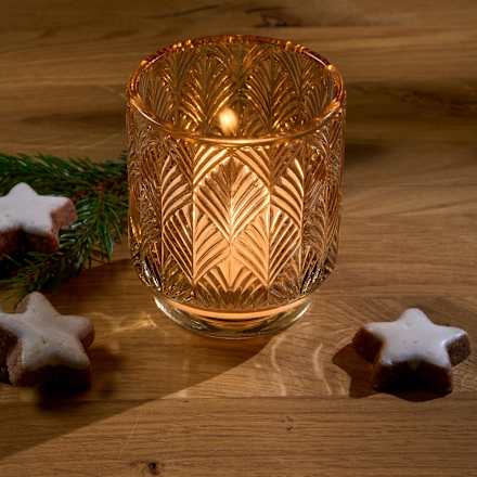 Kerzenhalter aus Glas, Ornamente, hellbraun BOLTZE
