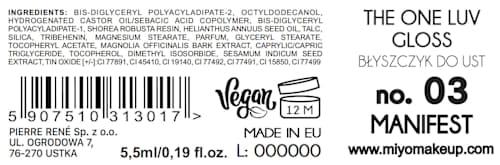 Błyszczyk do ust The One Luv Gloss 03 Manifest Miyo