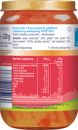 Ziemniaki z buraczkami, jabłkiem i delikatną wołowiną BIO HiPP