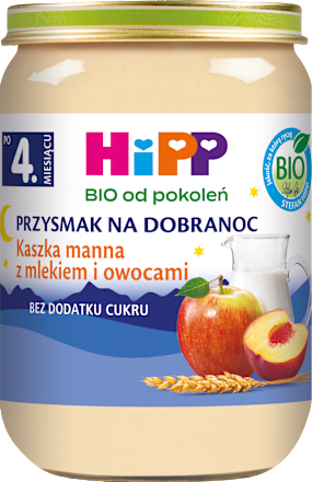 Kaszka manna z mlekiem i owocami, po 4 miesiącu  HiPP