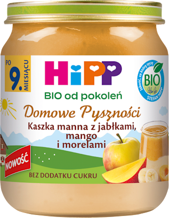 Kaszka manna z jabłkami mango i morelami BIO, po 9. miesiącu HiPP