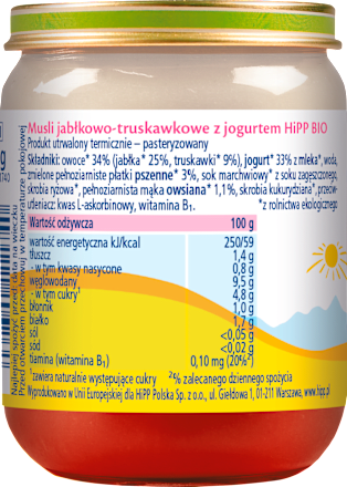 Musli jabłkowo-truskawkowe z jogurtem BIO, po 9. miesiącu HiPP