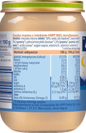 Kaszka manna z mlekiem BIO, po 4. miesiącu HiPP