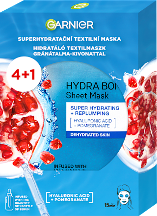 Hydratačná textilná pleťová maska Hydra Bomb s granátovým jablkom 4 + 1 ks GARNIER