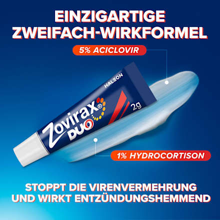 Zovirax Duo Creme bei Lippenherpes. 5 % Aciclovir, 1 % Hydrocortison Tube Zovirax