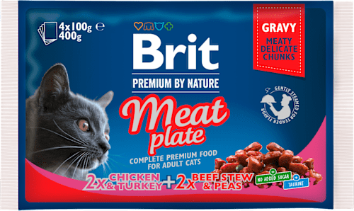 Krmivo pre dospelé mačky v kapsičke Premium By Nature Meat plate - mix 4x100 g Brit