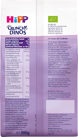 Kindermüsli Crunchy Dinos Waldbeere, ab 3 Jahren HiPP