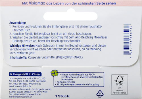 Párásodás elleni mikroszálas szemüvegtörlő kendő Visiomax