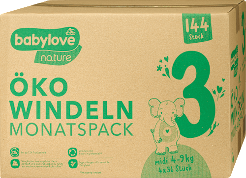 Windeln nature Öko, Gr. 3 Midi (4-9 kg), Monatsbox babylove nature