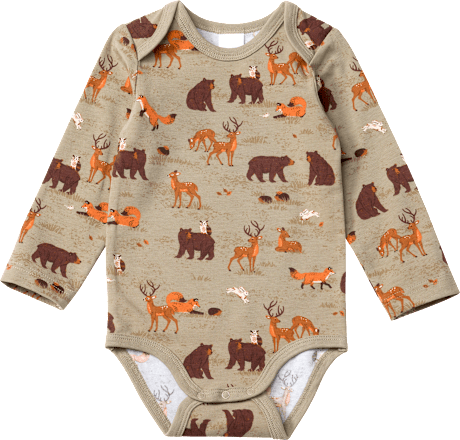 Body Langarm Pro Climate mit Waldtier-Muster, braun & grün, Gr. 98/104 ALANA