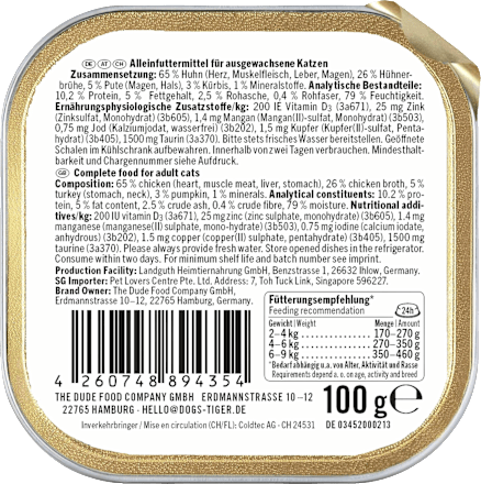 Nassfutter Katze Geflügel mit Hühnerherzen & Kürbis DOGS'n TIGER