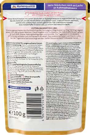 Potpuna hrana za mačke – losos u umaku od špinata s vrhnjem DEIN BESTES