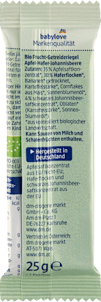Fruchtriegel Getreide Apfel-Johannisbeere ab 1 Jahr (4 x 25g) babylove