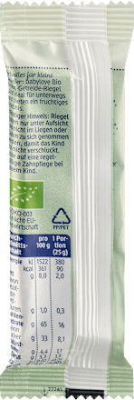 Bio sadno-žitna rezina z jabolkom, ovsenimi kosmiči in ribezom, od 1. leta starosti, 4 × 25 g babylove