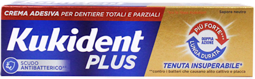 Crema adesiva Plus Doppia Azione per protesi dentarie Kukident