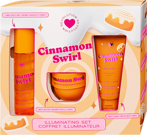Cinnamon swirl testvaj, tusfürdő, test permet ajándékcsomag REVOLUTION