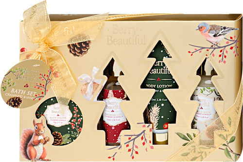 Tusfürdő, habfürdő, testápoló, fürdőbomba ajándékcsomag Berry Beautiful